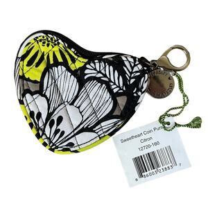 Vera Bradley Sweetheart Coin Purse Heart Shaped Citron Zip Black White Lime NWT